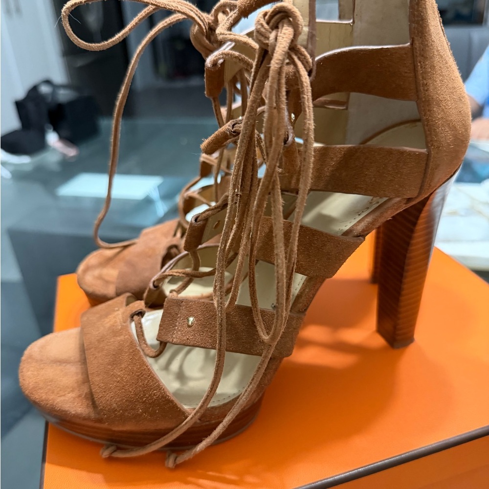 MICHAEL Michael Kors Tan Suede Lace-Up Heels